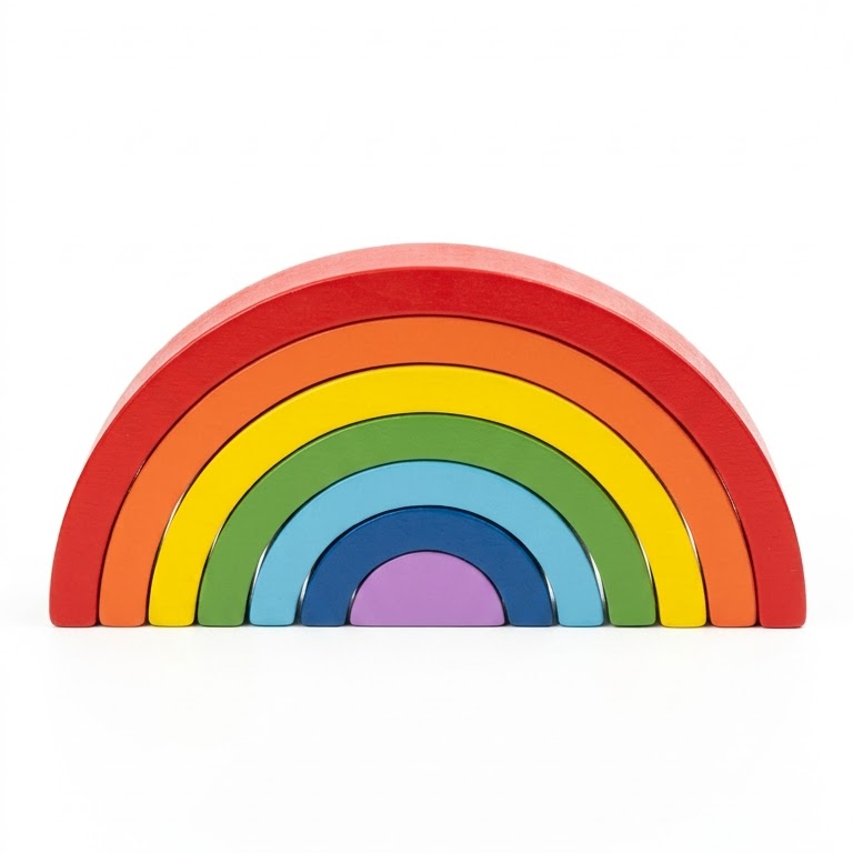 Handcrafted Wooden Rainbow Stacker – Vibrant Montessori Nesting Arches