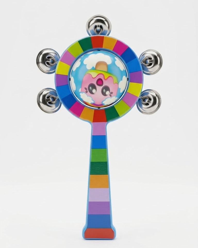 Wooden Handbell Tambourine Rattle – Toddler Jingle Ring Shaker