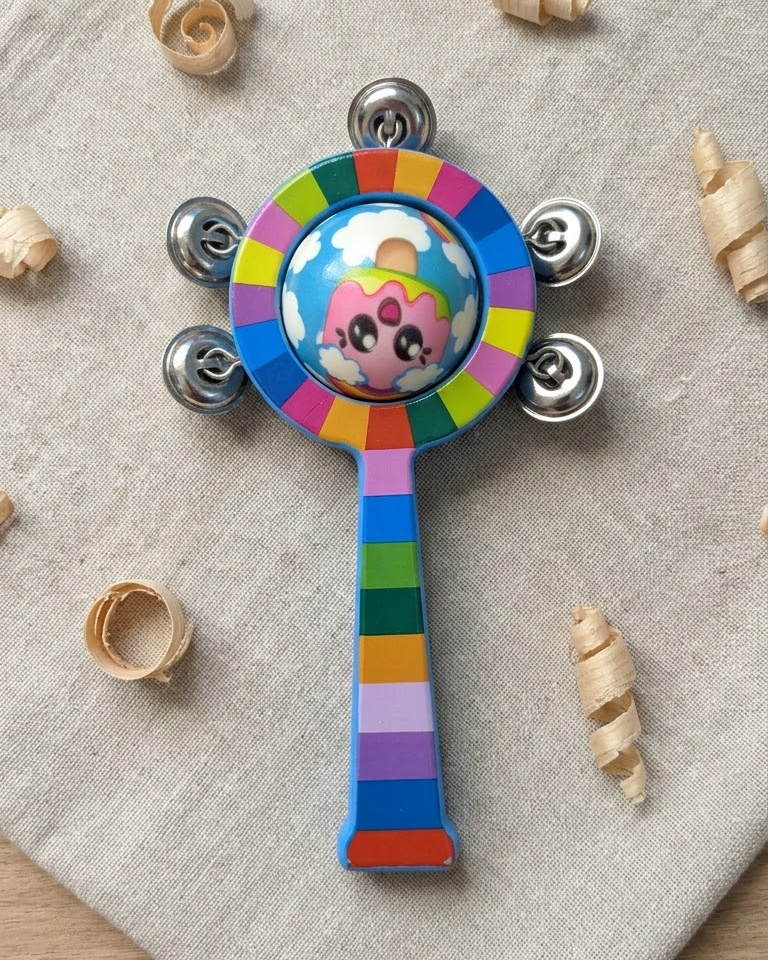 Wooden Handbell Tambourine Rattle – Toddler Jingle Ring Shaker