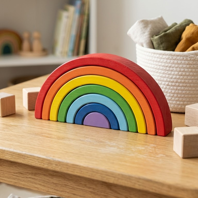 Handcrafted Wooden Rainbow Stacker – Vibrant Montessori Nesting Arches